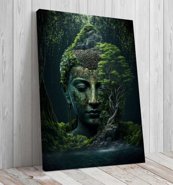 Buddha Green Forest, Spirit Of Nature, Wall Art, Mounted Canvas Print Ready To Hang - image 1