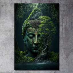 Buddha Green Forest, Spirit Of Nature, Wall Art, Mounted Canvas Print Ready To Hang - thumbnail 3