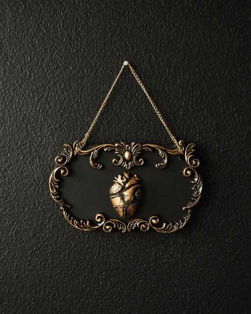 Vein & Vessel - Ornate Anatomical Heart Wall Hanging, Mini Gothic Plaque, Handmade Decor, Gold Or Silver, Gallery Gap Filler - image 1