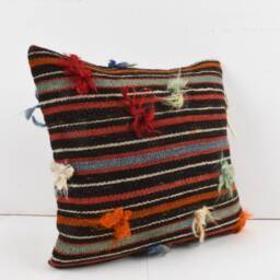 Vintage Turkish Kilim Pillow Cover Bohemian Cushion - 18''x18'' - thumbnail 2