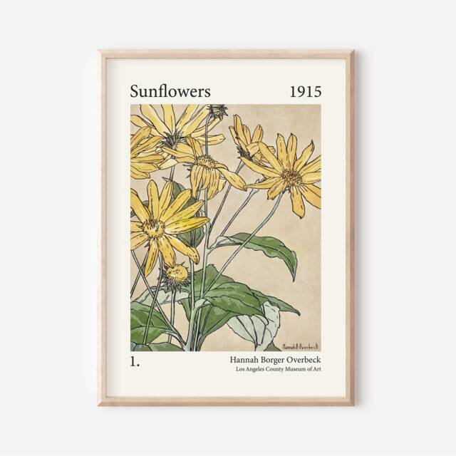 Hannah Borger Overbeck Sunflowers Print, Unframed, A1/A2/A3/A4/A5, Botanical Sunflowers, Colourful Sunflower Wall Art - image 1