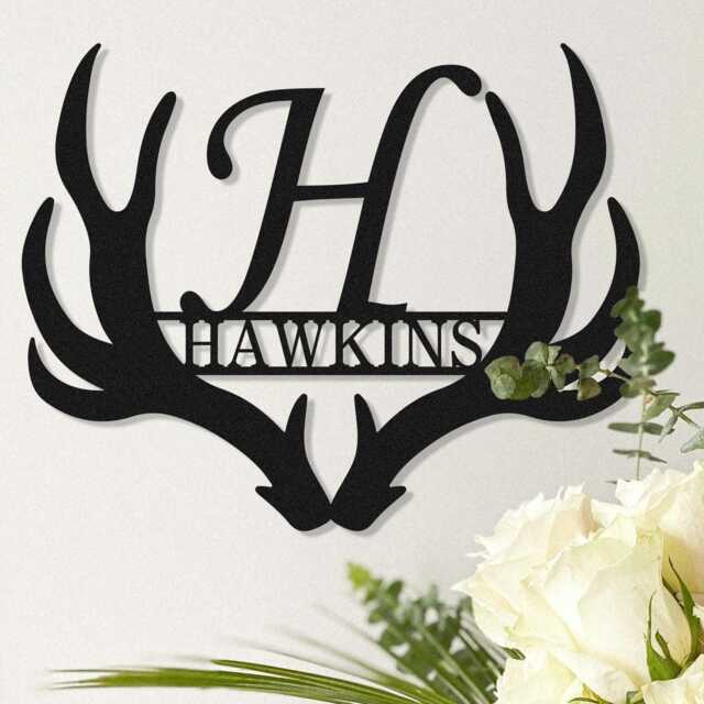Custom Metal Antler Monogram Letter Sign, Personalised Family Name Wall Art, Elk Deer Camp Fathersday, Housewarming Wedding Anniversary - image 1