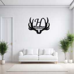 Custom Metal Antler Monogram Letter Sign, Personalised Family Name Wall Art, Elk Deer Camp Fathersday, Housewarming Wedding Anniversary - thumbnail 2