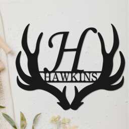 Custom Metal Antler Monogram Letter Sign, Personalised Family Name Wall Art, Elk Deer Camp Fathersday, Housewarming Wedding Anniversary - thumbnail 3