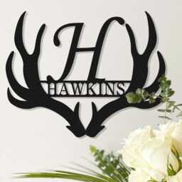 Custom Metal Antler Monogram Letter Sign, Personalised Family Name Wall Art, Elk Deer Camp Fathersday, Housewarming Wedding Anniversary - thumbnail 1