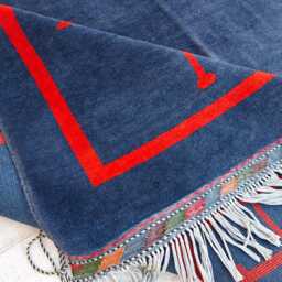 Navy Red 7x10 Afghan Handwoven Geometric Wool Rug, Living Room Carpet - thumbnail 4