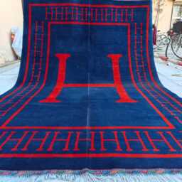 Navy Red 7x10 Afghan Handwoven Geometric Wool Rug, Living Room Carpet - thumbnail 3