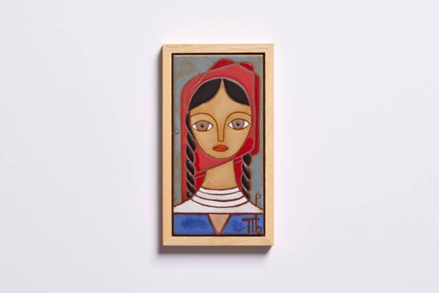 Folk Art Woman Portrait, Hand-Painted Ceramic Tile Wall Hanging - image 1