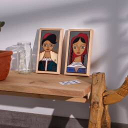 Folk Art Woman Portrait, Hand-Painted Ceramic Tile Wall Hanging - thumbnail 3