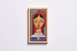 Folk Art Woman Portrait, Hand-Painted Ceramic Tile Wall Hanging - thumbnail 1