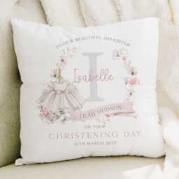 Personalised Christening Gift, Baptism Cushion For Girls, Gift Granddaughter, Goddaughter, Godparent - thumbnail 1