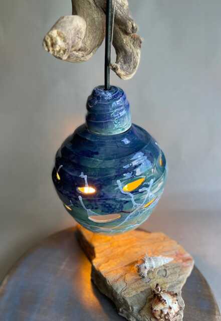 Bubble Glaze Ceramic Lamp Handmade Blue Green Accent Light - image 1