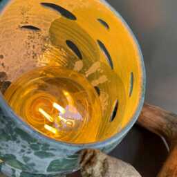 Bubble Glaze Ceramic Lamp Handmade Blue Green Accent Light - thumbnail 3