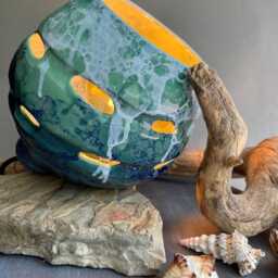 Bubble Glaze Ceramic Lamp Handmade Blue Green Accent Light - thumbnail 2