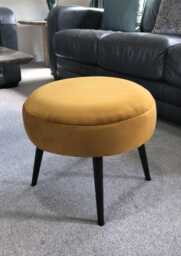 Mustard Velvet Footstool - Round Ottoman With Black Metal Legs - thumbnail 1