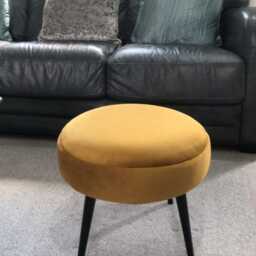 Mustard Velvet Footstool - Round Ottoman With Black Metal Legs - thumbnail 2