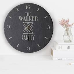 Personalised Family Name Slate Clock - Custom Engraved Wall New Home Gift Housewarming Unique - thumbnail 2