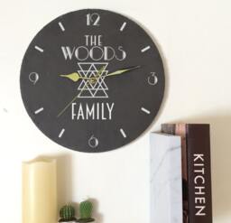 Personalised Family Name Slate Clock - Custom Engraved Wall New Home Gift Housewarming Unique - thumbnail 1