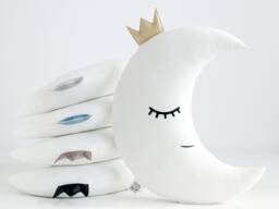 White Crescent Moon Cushion For Nursery Decor, Baby Shower Gift Idea Dreamy Pillow Newborn Boy Infant Girl Gender Neutral Crib Kids Bed Sky - thumbnail 1