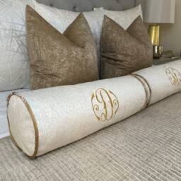 "Luxury Personalised Initial Embroidered Bolster Cushion 16""x6"