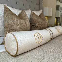 "Luxury Personalised Initial Embroidered Bolster Cushion 16""x6" - thumbnail 4