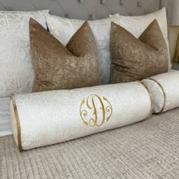 "Luxury Personalised Initial Embroidered Bolster Cushion 16""x6" - thumbnail 3