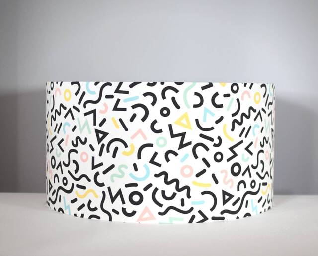 Geometric Memphis Pattern Lampshade, Gold Lining Option, Pastel Black & White Fabric, 20cm To 45cm ??, Handmade By Vivid Shades - image 1