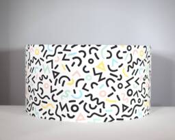 Geometric Memphis Pattern Lampshade, Gold Lining Option, Pastel Black & White Fabric, 20cm To 45cm ??, Handmade By Vivid Shades - thumbnail 1