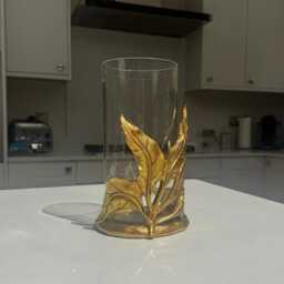 Gold Leaf Glass Hurricane Candle Holder - Ornate Base Lantern 26cm - thumbnail 3
