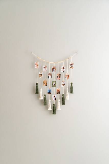 Macrame Photo Hanger, Boho Twine Display, Collage Dorm Wall Decor, Instax Included Wooden Clips I75 - image 1