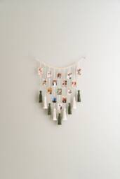 Macrame Photo Hanger, Boho Twine Display, Collage Dorm Wall Decor, Instax Included Wooden Clips I75 - thumbnail 1