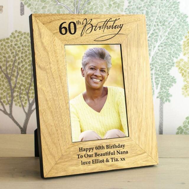 60Th Birthday Wooden Personalised Photo Frame - Add Your Own Message Gifts 6x4 Photograph