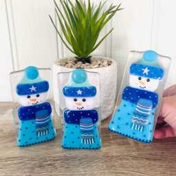Snowman Fused Glass Candle Holder Ornament, Fused Glass Christmas Decoration, Cornish Glass, Cornwall - thumbnail 2