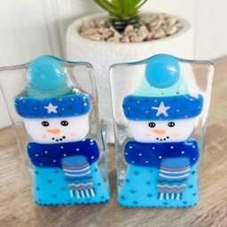 Snowman Fused Glass Candle Holder Ornament, Fused Glass Christmas Decoration, Cornish Glass, Cornwall - thumbnail 3