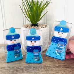 Snowman Fused Glass Candle Holder Ornament, Fused Glass Christmas Decoration, Cornish Glass, Cornwall - thumbnail 1