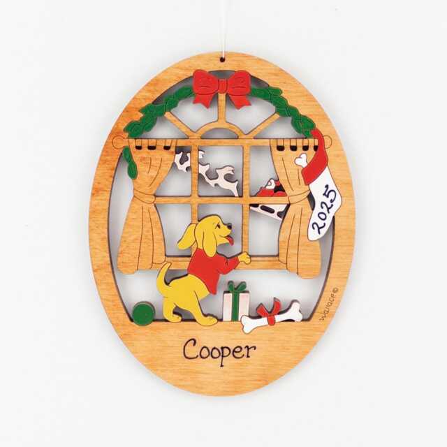 Personalized Dog Christmas Ornament-Wood, Hand Painted, Laser Cut - image 1