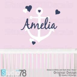 Girls Nautical Anchor Monogram Vinyl Wall Decal - Kids Room Decor - thumbnail 2