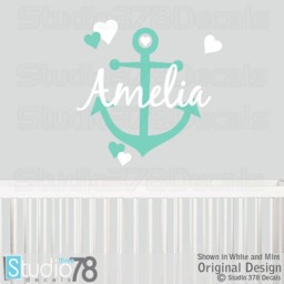 Girls Nautical Anchor Monogram Vinyl Wall Decal - Kids Room Decor - thumbnail 3