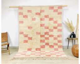 Pink Checkered Rug, Moroccan Berber Large Area Shag Custom Checkerboard Wool Carpet, Handmade Nursery Decor - thumbnail 1