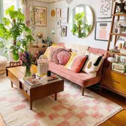 Pink Checkered Rug, Moroccan Berber Large Area Shag Custom Checkerboard Wool Carpet, Handmade Nursery Decor - thumbnail 3