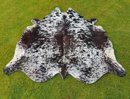 Tricolor Cowhide Rug, Speckled Real Cow Skin Rug Brown & White, Home Decor Gift For Her, Abstract Area Rugs Living Room, Upholstery - thumbnail 1