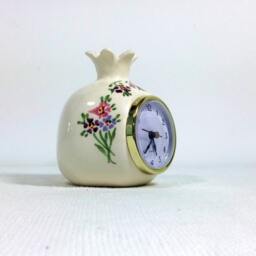 Desk Clock, Pomegranate Table White Ceramic Shelf Retro Clock, Vintage Style Flowers Decorated - thumbnail 2
