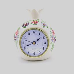 Desk Clock, Pomegranate Table White Ceramic Shelf Retro Clock, Vintage Style Flowers Decorated - thumbnail 3