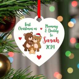 Personalised First Family Christmas Heart Decoration - As Mummy & Daddy Baby's 1st With Red Bag - thumbnail 3