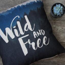 Wild & Free Linen Pillow Cover Inspirational Throw Cushion - 45x45cm - thumbnail 2