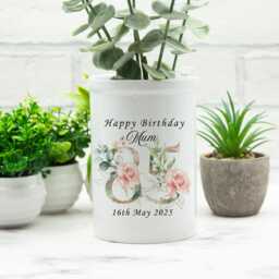 Personalised White Ceramic Vase, Any Age Birthday Gift, Flower Relation Or Name, Pink Roses Design, 60Th 70Th 80Th 90Th - thumbnail 2