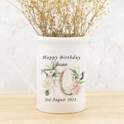 Personalised White Ceramic Vase, Any Age Birthday Gift, Flower Relation Or Name, Pink Roses Design, 60Th 70Th 80Th 90Th - thumbnail 3
