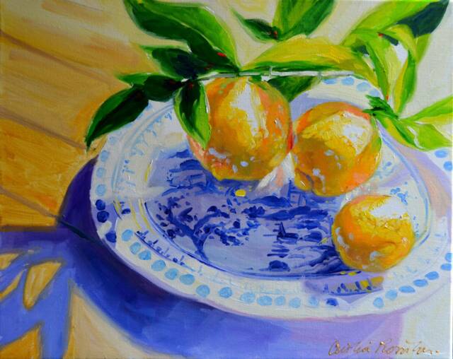 Lemon Still Life Art Print Original Oil Painting On Delft Porcelain - image 1