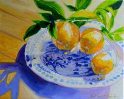 Lemon Still Life Art Print Original Oil Painting On Delft Porcelain