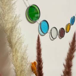 stained Glass Suncatcher - Colorful Circles Wall Hanging, Handmade Medallions - thumbnail 2